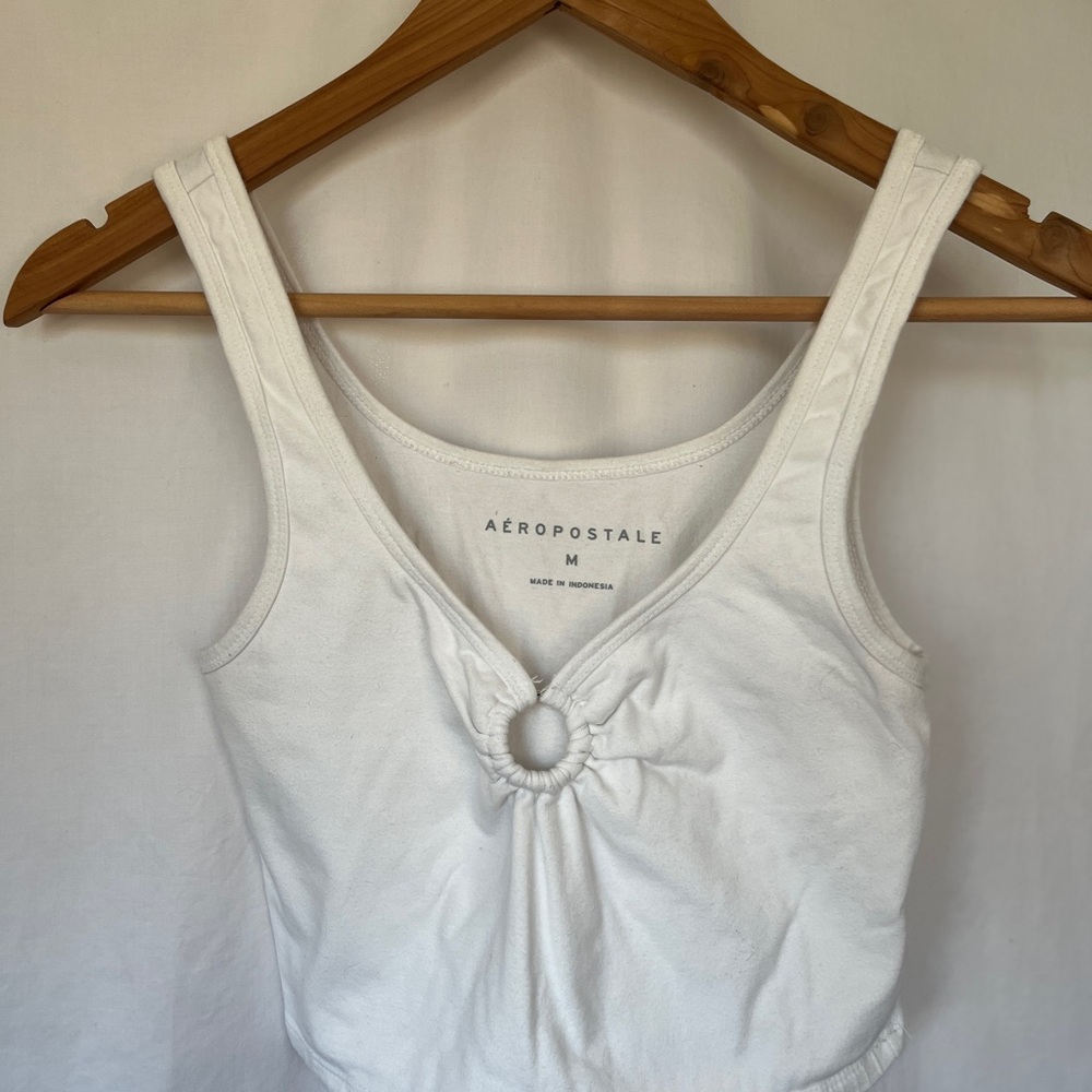 Aeropostale White Fitted Ruched Cut Out Cropped Tank Top